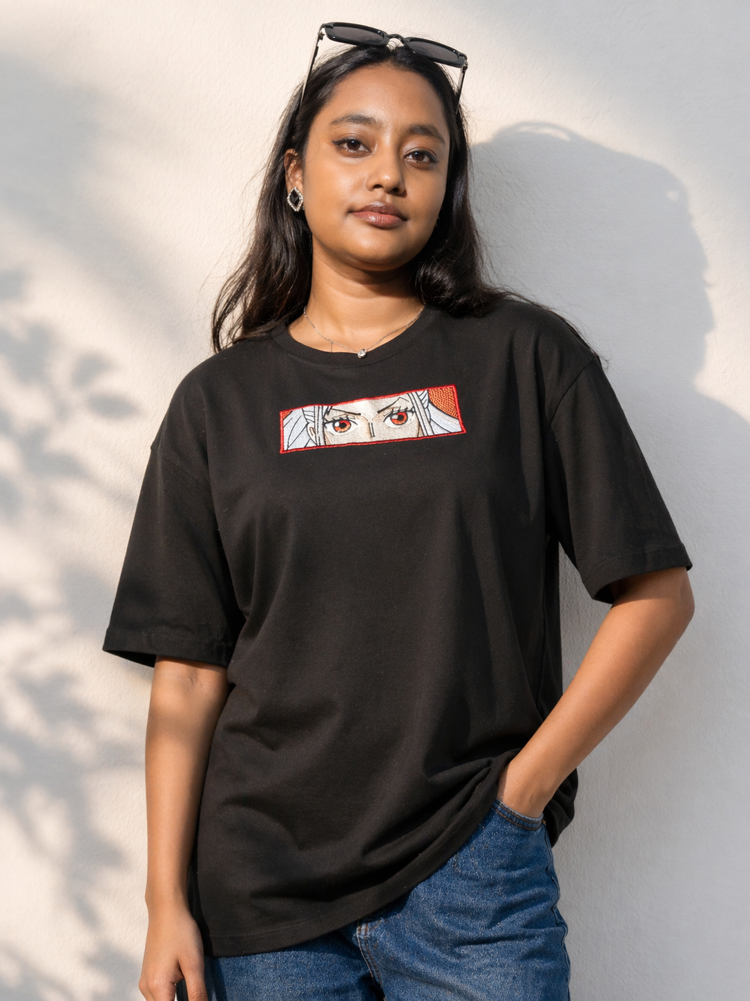 YAMATO EYES Black Oversized T-shirt _ Embroidered 