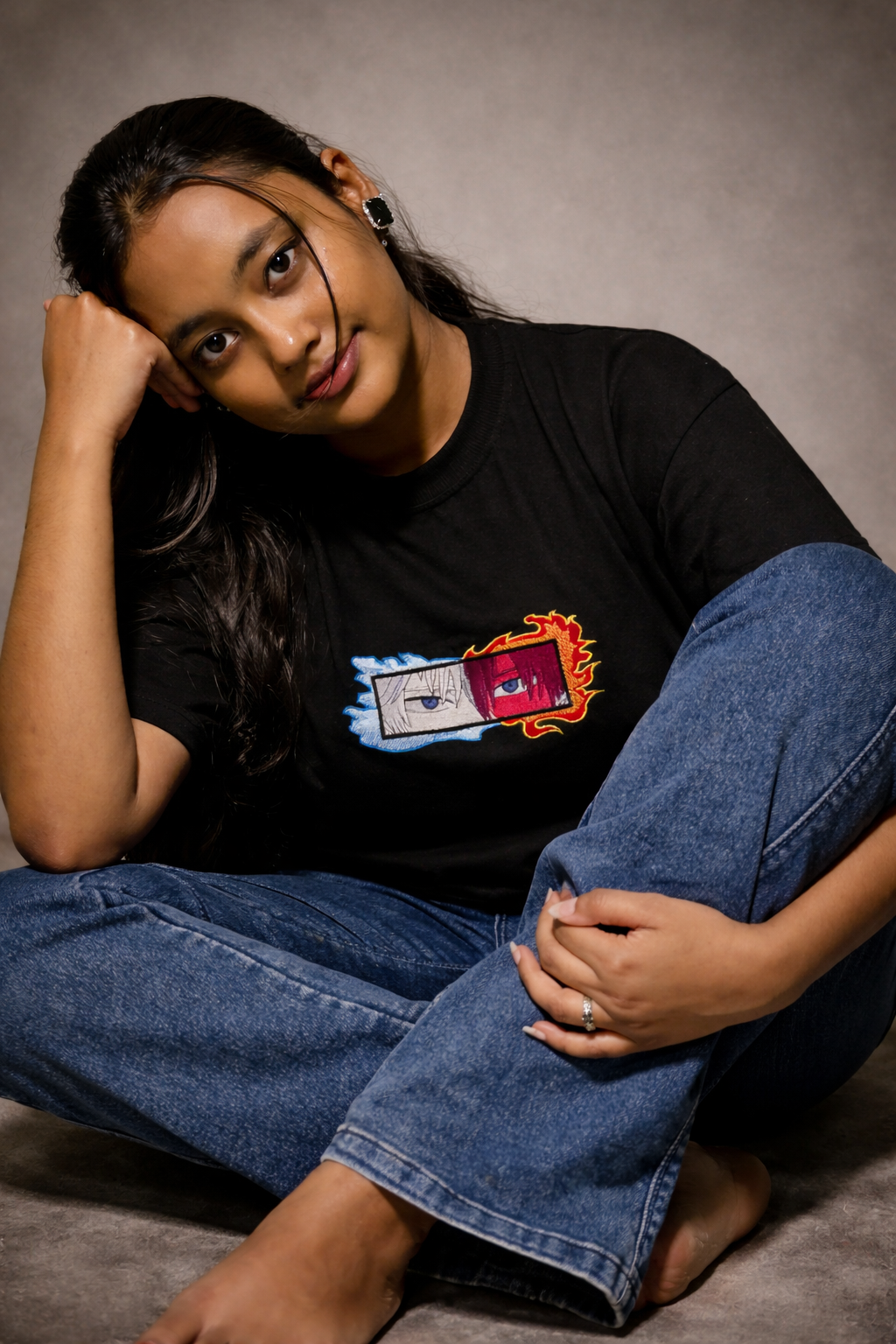 TODOROKI EYES Black Oversized T-shirt _ Embroidered 