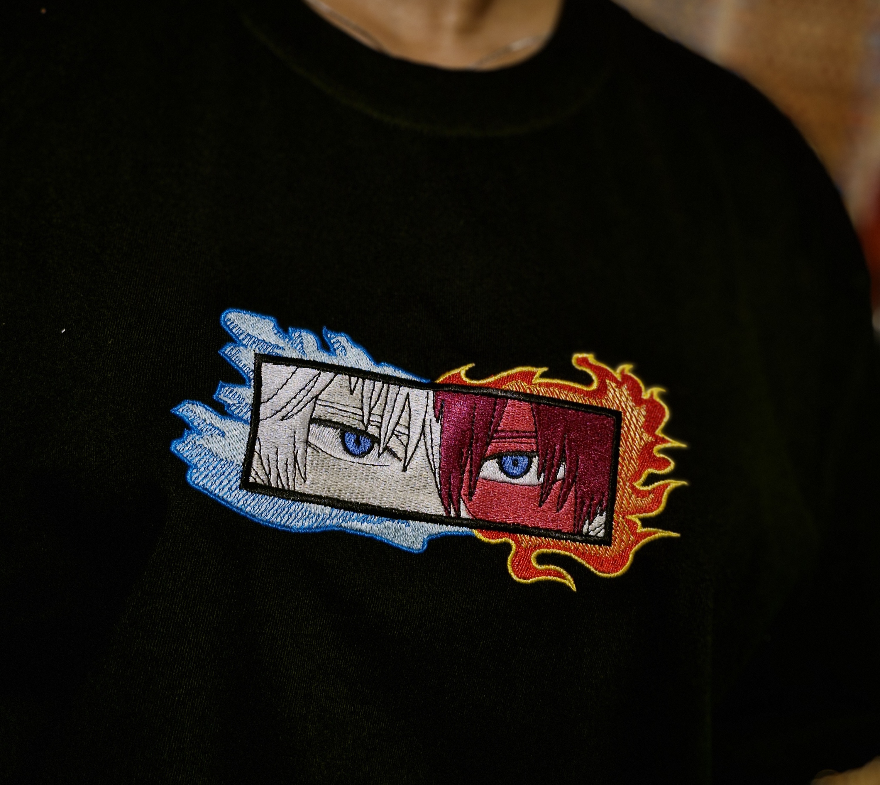 TODOROKI EYES Black Oversized T-shirt _ Embroidered 
