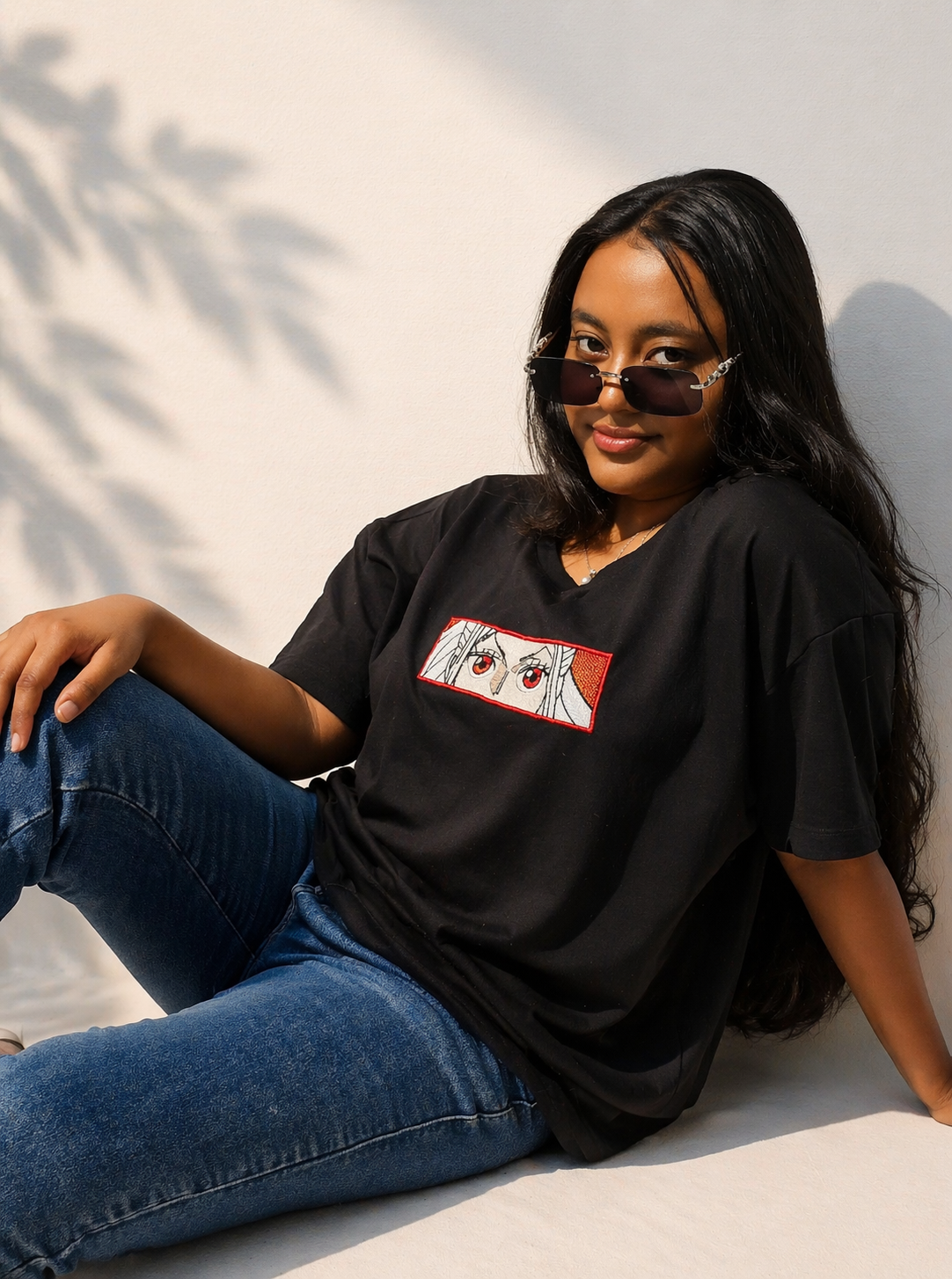 TODOROKI EYES Black Oversized T-shirt _ Embroidered