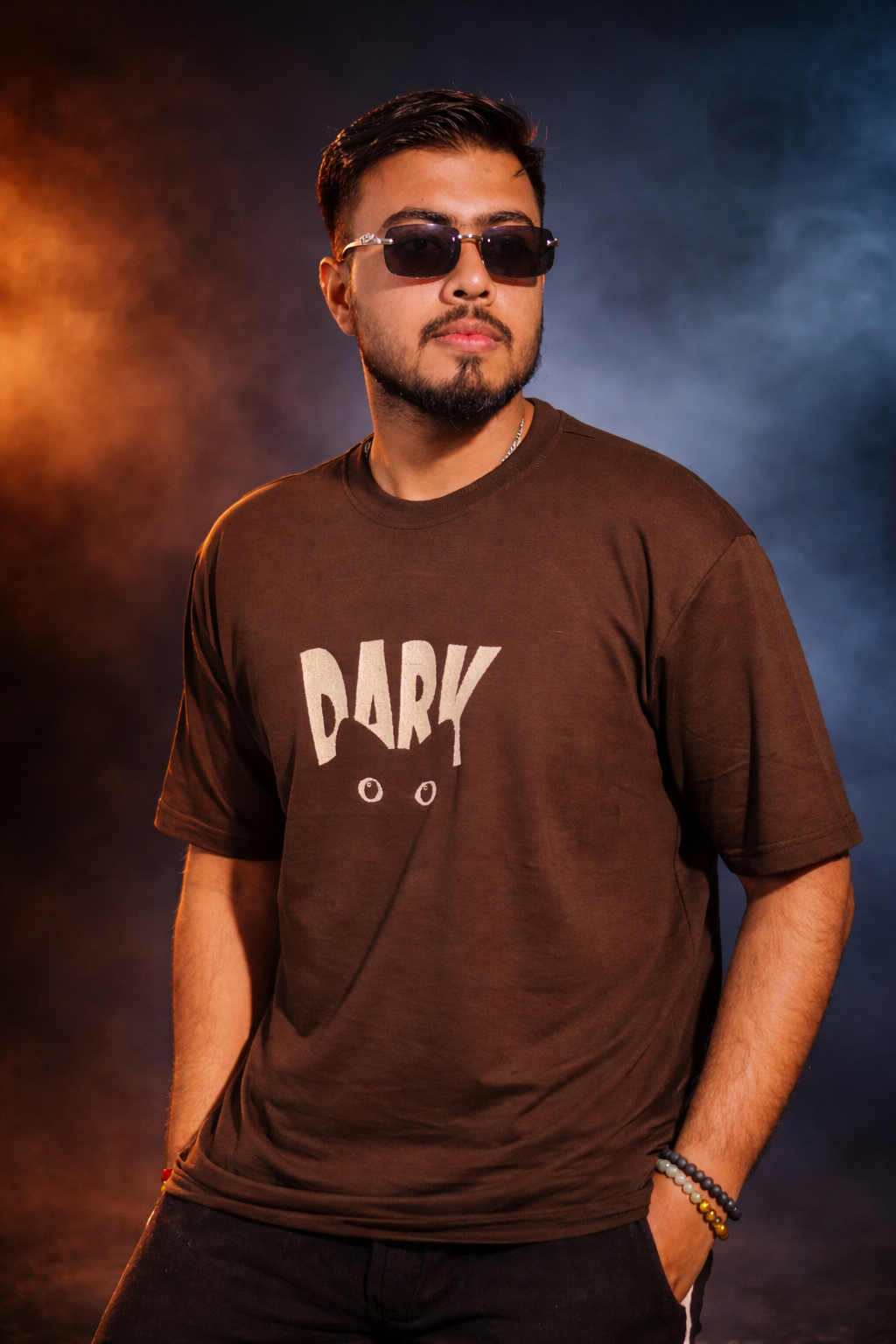 DARK CAT Brown Oversized T-shirt _ Embroidered
